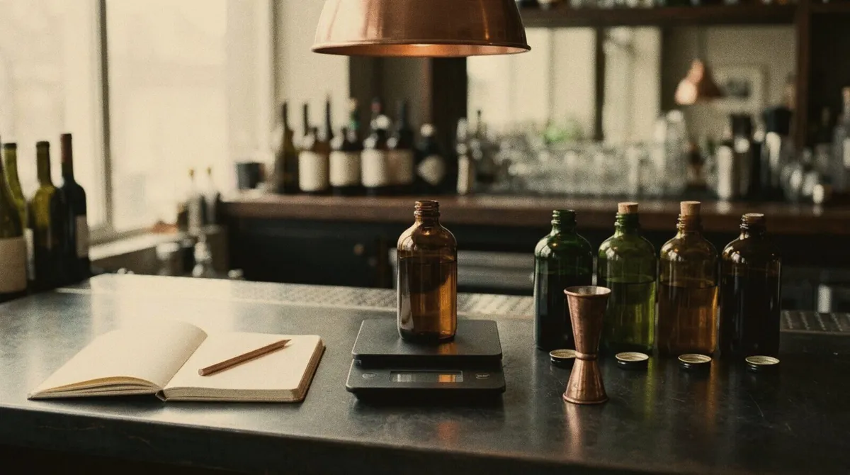 Bottle of spirit on a scale during the bar stocktake